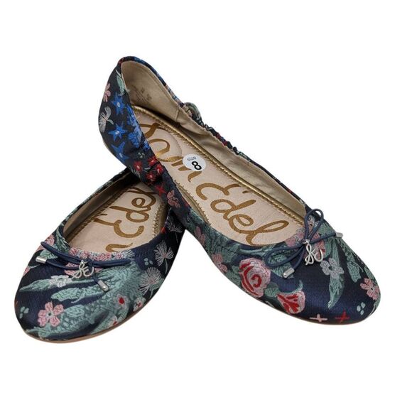 Sam Edelman 8M Blue Felicia Ballet Flats Floral Jacquard Satin Boho Evening - Picture 1 of 10